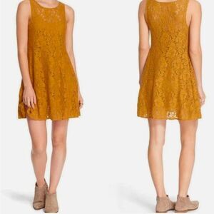 Free People Miles of Lace Mustard Yellow Dress Women’s Small Boho